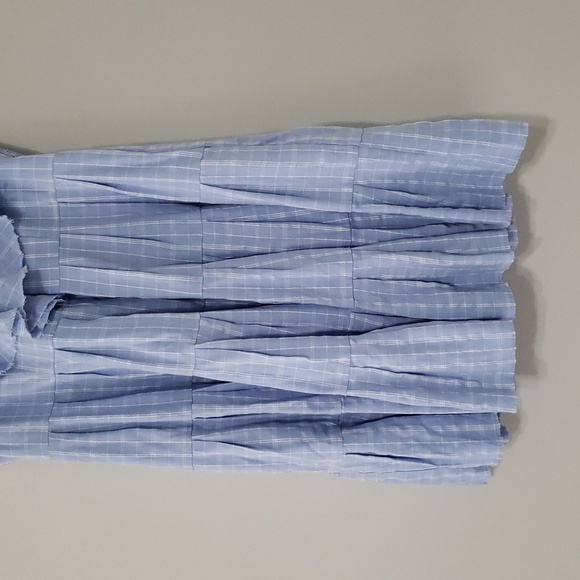 Fate Mini Dress Medium Plaid Blue White Ruffle Cap Sleeve Pockets Tiered Smocked - Picture 3 of 16
